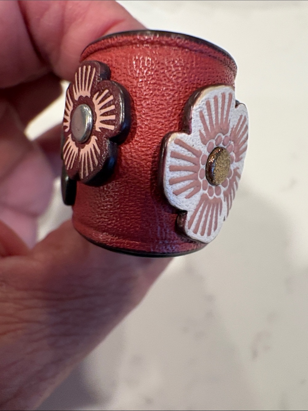 Coach Red Leather Floral Appliqué Key Fob - Picture 5 of 9